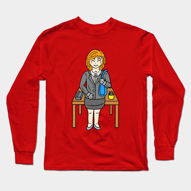 Kawaii chibi office lady Long Sleeve T-Shirt by Andrew Hau